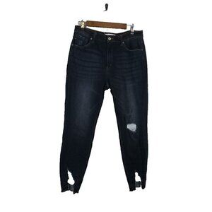 Kancan Jeans Women's Size 13/30 Blue Distressed Dark Wash Fray Hem
